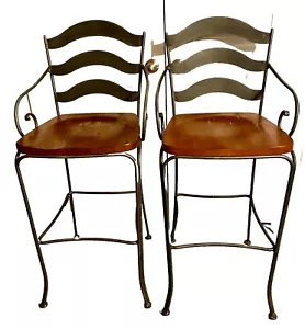 Ethan Allen Legacy Two French Country Iron Maple Bar Stools SEE PHOTOS Local PU - Picture 1 of 11