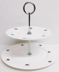 Bees Cake Stand 2 Tier Fine Bone China Bumblebee Food Display Hand Decorated UK - Picture 1 of 4