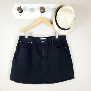 Madewell Women Black Raw Frayed Hem Black Denim Mini Casual Zipper Skirt Size 33 - Picture 1 of 7