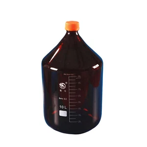 Deschem Glass Amber Reagent Bottle Screw Cap Plastic Lid Lab Brown Flask Vessel - Picture 1 of 9