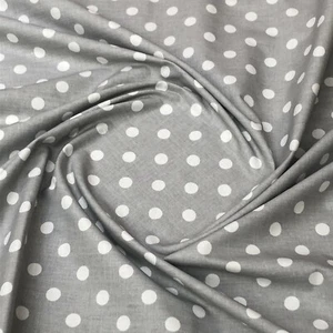 POLKA DOT 10mm WHITE ON GREY 100% COTTON FABRIC per metre - Picture 1 of 2