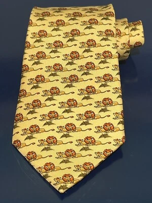 Salvatore Ferragamo Lion Lioness Jungle Silk Tie Yellow Red Orange Mens Italy - Image 1 of 4