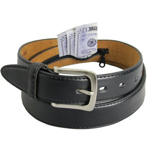 Leatherboss Genuine Leather Men Casual Money Zipper Safe Size Small Belt, Black