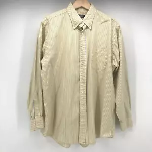 Camicia Lands End uomo 17-35 giallo blu righe manica lunga 100% cotone Oxford - Foto 1 di 12