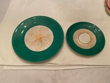 Vintage BAREUTHER Bavaria Germany Cake Plate & Saucer Green & Gold Trio w/no cup