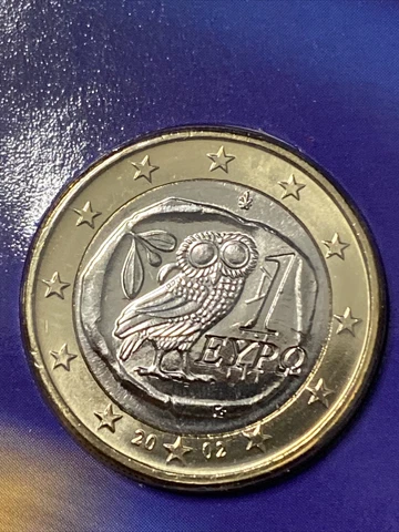 Greek Greece 1 euro 2002 Athenian tetradrachm owl symbol of wisdom luck UNC Cover