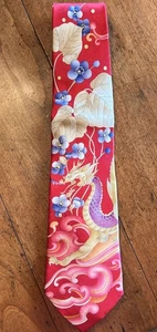 Leonard Paris Tie Silk Luxury Necktie Red Gold Pink Dragon. EUC - Picture 1 of 7