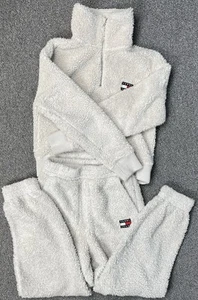 Tommy Hilfiger cremefarbene Sherpa Jogginghose und Quarter Zip Pullover - Gr. XS - Bild 1 von 13