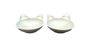PetSmart Set of Two Gray Stoneware Cat Head Food Water Dish - Picture 1 of 10