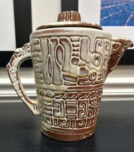 Frankoma Pottery 7T Lidded Tea Coffee Pitcher Mayan Aztec Desert Gold 8” EUC - Picture 1 of 5