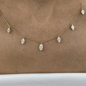 Certified 1.80Ct Marquise Lab Grown Diamond Chain Necklace EF/VS 14K Yellow Gold - Picture 1 of 15