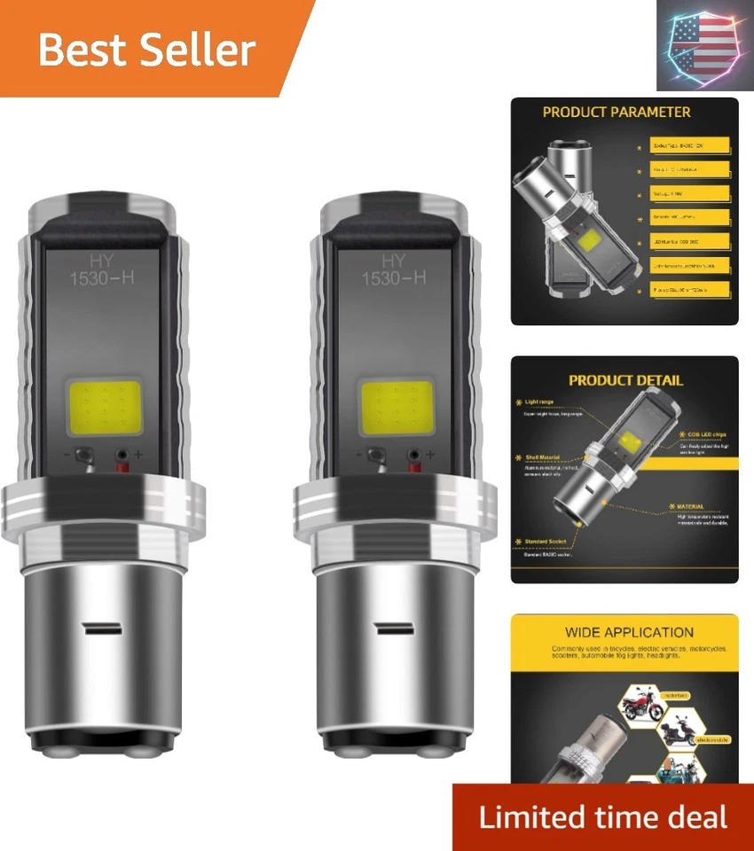 High-Performance 2-Pack BA20D COB LED Bulbs 12W - 360° Beam Motorcycle Upgrade Foto 1 de 4