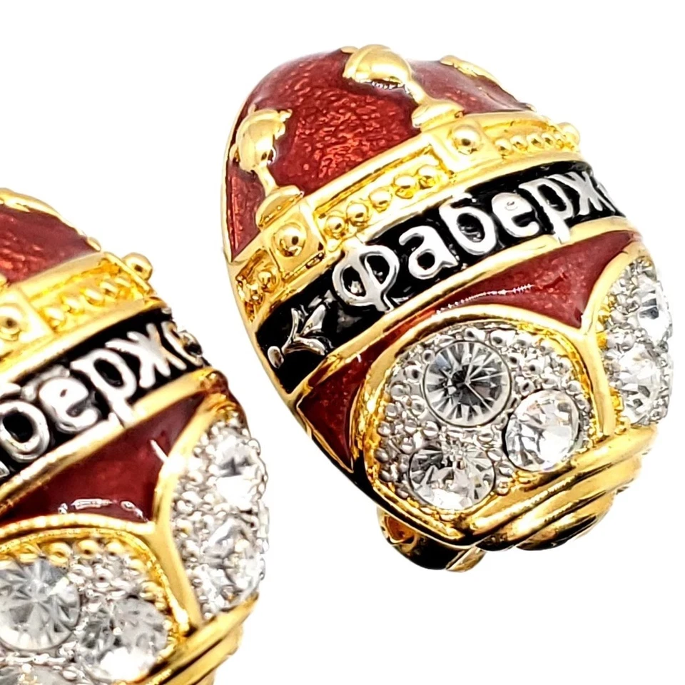 Pendientes De Colección Joan Rivers Clip en Huevo Ovalados Rojo Negro Tono Dorado Estrás Estate  Foto 1 de 4
