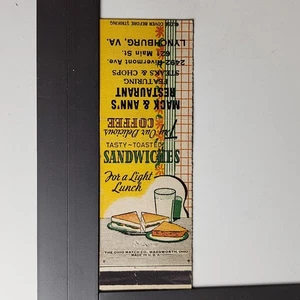 Mack & Ann's Restaurant Lynchburg VA Vintage Sandwiches Matchbook - Picture 1 of 3