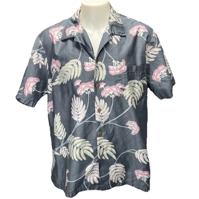 VTG HRH His Royal Highness Hawaii Lehua Blossom Hawaiian Shirt Gray Pink XL - Image 1 of 4