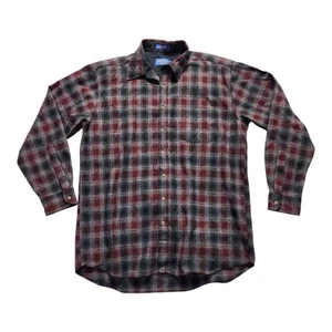 Pendleton Men's Size XL Long Plaid Virgin Wool Maroon/Black/Gray Lodge Shirt - Picture 1 of 4