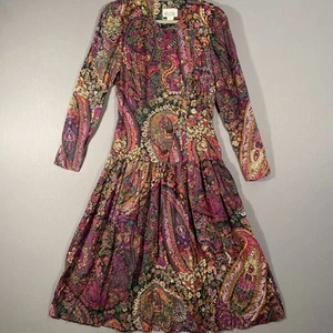 Vintage 90er Melissa Maxikleid fallende Taille Blumen Paisley lange Ärmel Gr. 12 - Bild 1 von 14