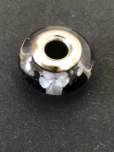 Charm „Blume“ schwarz-weiss Murano - Silber - für Pandora - NEU - Bild 1 von 5