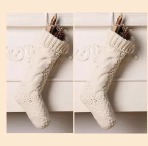 Knit Sweater Stocking Christmas Ivory Cozy Cabin Neutral - Picture 1 of 3