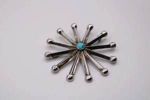 STERLING SILVER STARBURST TURQUOISE PIN - Picture 1 of 7