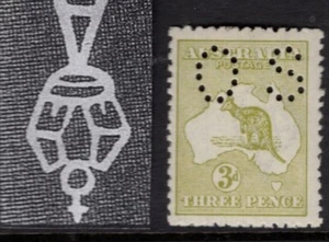 1915 Australia 3d Olive 3rd W/M Kangaroo Stamp OS INVERTED W/M MINT, Clean - Bild 1 von 2
