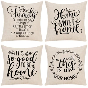 Pillow Cushion Covers Set of 4 Home Sweet Home 45 x 45 Linen Machine Washable - Picture 1 of 1