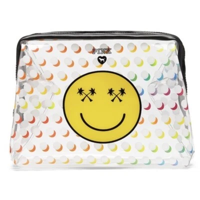 NUEVO CON ETIQUETAS✨ Victoria's Secret ROSA Smiley Arco Iris Bolsa Belleza Bolso Maquillaje Estuche de Transporte Foto 1 de 3