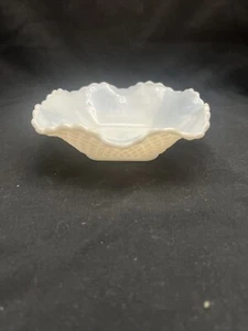 Vintage Hazel Atlas White Milk Glass Square Diamond Pattern Ruffled Dish 50's - Picture 1 of 3