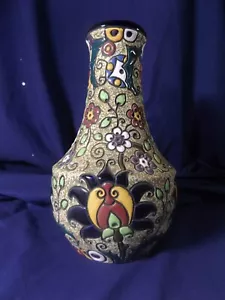 Czech Amphora Art Pottery Vase, Stylized Flowers, 8 5/8" Tall - Picture 1 of 7