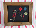 Charming Mid Century Glen Saeger ? Girl with Balloons Framed String Art 12 x 10