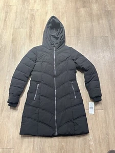 Bernardo Women's Chevron Long Puffer Jacket Black Size Small NWT - Picture 1 of 9