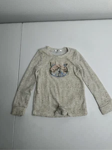 Nannette Girls Long Sleeve Cat Shirt Sweater Tan Sequins Trim Size 4T - Picture 1 of 9