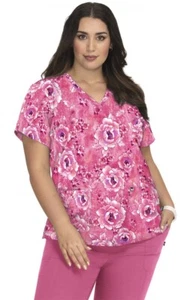 KOI Scrubs Style 1029 V-Neck Print Scrub Top in "Pink: Denim Floral" Size XS - Picture 1 of 2