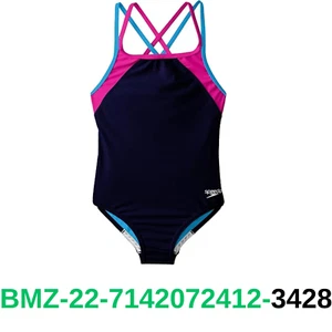Speedo Girl's Swimsuit One Piece Solid Cross Back Multi Straps, Navy, 10 - Picture 1 of 4