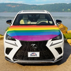 Cubierta para capó de coche bandera LGBTQ tamaño universal poliéster capó bandera arco iris orgullo gay - Imagen 1 de 11