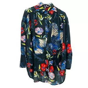 Free People Size XXS Black Floral Oversized Boho Silky Nights Tunic Top - Picture 1 of 7