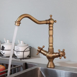 Antique Brass 2 Handles Single Hole Basin Mixer Taps Vessel Kitchen Sink Faucet - Bild 1 von 12