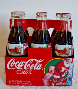 1997 Weihnachten Santa Coca Cola 6er-Pack 8 Unzen grüne Glas-Sodaflaschen - VERSIEGELT - Bild 1 von 10
