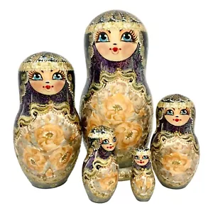 Russian Princess Nesting Dolls for Girls Authentic Matryoshka 5 Piece Purple - Picture 1 of 3