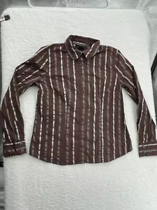 Attention Shirt Women's Brown Striped Long Sleeve Button Up Size M Medium Collar - Picture 1 of 10