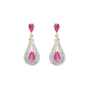 2.18 Ct Ruby & Natural Diamond Prong Earrings 14k Solid Yellow Gold - Picture 1 of 5