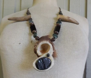 Black Tourmaline Antler Boss Stash Adjustable Necklace w Antler Tips Onyx Jasper - Picture 1 of 13