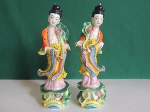 2 Pares Guanyin Flor de Loto República China Período Estatuilla Marcada CHINA Estatua - Imagen 1 de 14