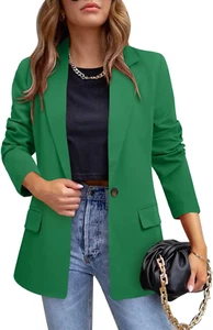 Womens Casual Blazer Jacket Long Sleeve Open Front Work Office Blazer Lapel Butt - Picture 1 of 4