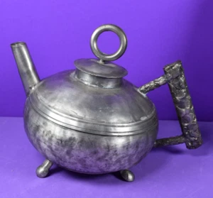 VINTAGE BRUTALIST DESIGN- HAND CRAFTED PEWTER TEA KETTLE POT SIGNED JA Norway - Picture 1 of 10