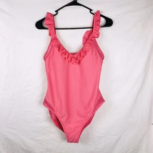 No Boundaries Womens Solid Pink One Piece Swimsuit Tie Back Cute Nwt L H3 - Picture 1 of 8