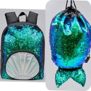 NEW Mermaid Reversible Sequin Backpack Rucksack School Bag Travel Bag Girls - Picture 1 of 9