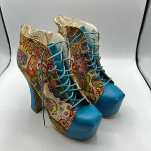 Bumper AMAZING Sz 7 Vintage Hippie PSYCH PRINTED LACE UP PLATFORMS - Picture 1 of 16