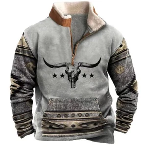 Men's Western Aztec Sweatshirts Pullover Ethnic Print Graphic Hoodies - Picture 1 of 2