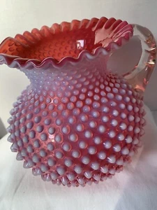Fenton Large Red And White Hobnail Pitcher 7.5” Tall - Picture 1 of 9